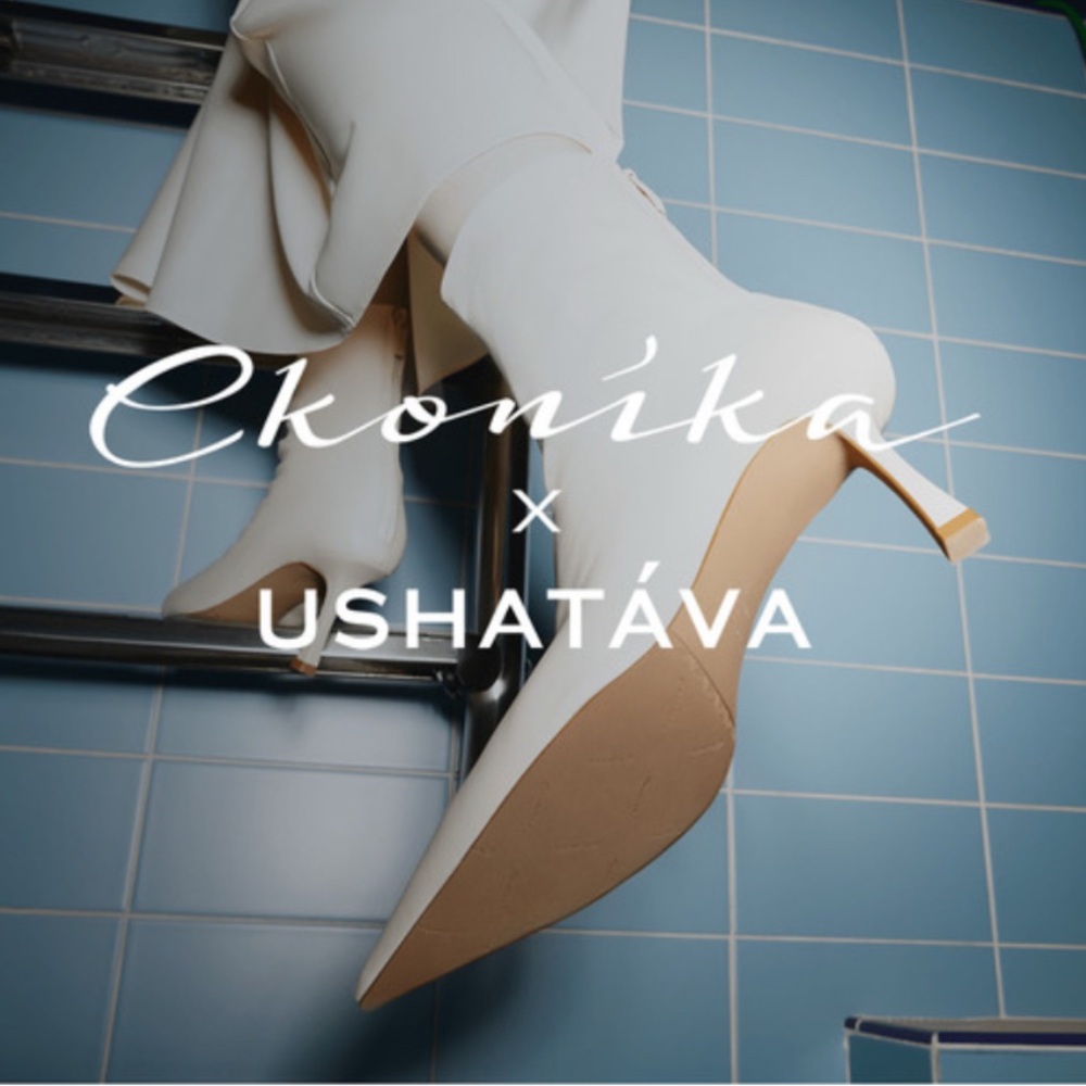 Ekonika x Ushatáva Cream Soft Leather Pointed-Toe Boots EU 41 / US 10